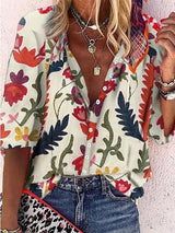 Printed Stand Collar Mid-sleeve Casual Top - Blouses - INS | Online Fashion Free Shipping Clothing, Dresses, Tops, Shoes - 08/06/2021 - BLO2106080054 - Blouses