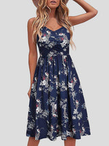 Printed V-Neck Suspender Halter Casual Dress - Midi Dresses - INS | Online Fashion Free Shipping Clothing, Dresses, Tops, Shoes - 10-20 - 19/07/2021 - Category_Midi Dresses