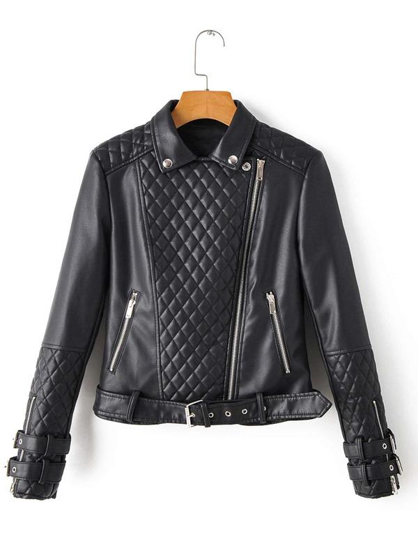 PU Zip Detail Belted Moto Jacket - INS | Online Fashion Free Shipping Clothing, Dresses, Tops, Shoes