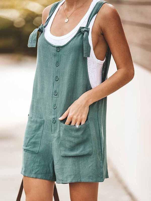 Pure Color Patch Pockets With Cotton And Linen Rompers - Rompers - INS | Online Fashion Free Shipping Clothing, Dresses, Tops, Shoes - 12/05/2021 - 120521 - Category_Rompers