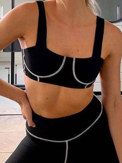 Pure Color Sleeveless Crop Top Fitness Yoga Clothing Set