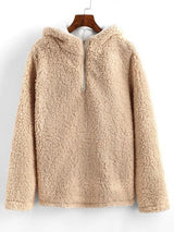 Quarter Zip Faux Shearling Teddy Hoodie - INS | Online Fashion Free Shipping Clothing, Dresses, Tops, Shoes