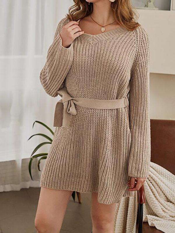 Raglan Sleeve Belted Sweater Dress - Dresses - INS | Online Fashion Free Shipping Clothing, Dresses, Tops, Shoes - 02/02/2021 - Autumn - Casual Dresses