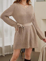 Raglan Sleeve Belted Sweater Dress - Dresses - INS | Online Fashion Free Shipping Clothing, Dresses, Tops, Shoes - 02/02/2021 - Autumn - Casual Dresses