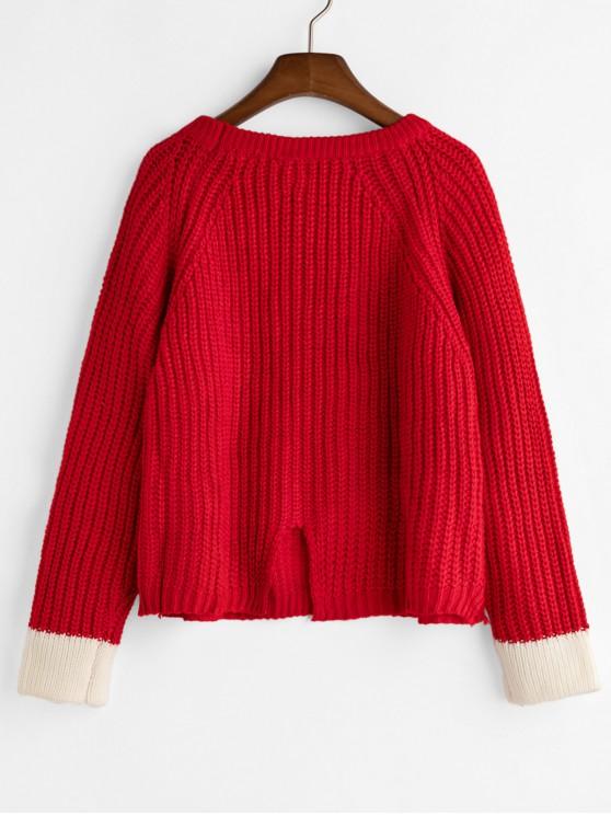 Raglan Sleeve Crew Neck Slit Colorblock Sweater - INS | Online Fashion Free Shipping Clothing, Dresses, Tops, Shoes