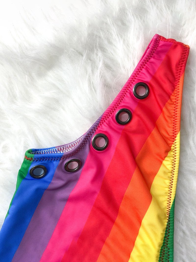 Rainbow Stripe One-piece Swimsuit Heart Swimsuit Contrast Color - Swimsuits - INS | Online Fashion Free Shipping Clothing, Dresses, Tops, Shoes - 06/04/2021 - 2XL - L