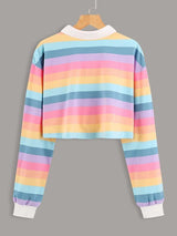 Rainbow Striped Drop Shoulder Sweatshirt - INS | Online Fashion Free Shipping Clothing, Dresses, Tops, Shoes