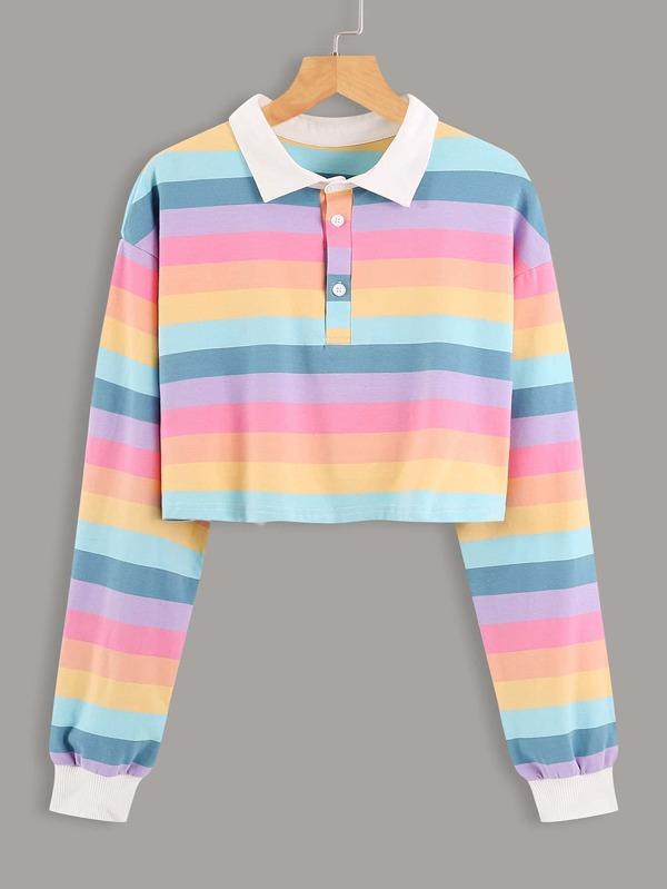 Rainbow Striped Drop Shoulder Sweatshirt - INS | Online Fashion Free Shipping Clothing, Dresses, Tops, Shoes