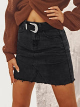 Raw Hem Fitted Mini Denim Skirt - INS | Online Fashion Free Shipping Clothing, Dresses, Tops, Shoes