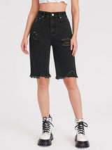 Raw Hem Ripped Denim Shorts - INS | Online Fashion Free Shipping Clothing, Dresses, Tops, Shoes