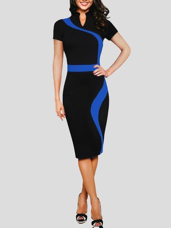 Retro Stand-up Collar Contrast Color Pencil Midi Dress - Midi Dresses - INS | Online Fashion Free Shipping Clothing, Dresses, Tops, Shoes - 06/07/2021 - 30-40 - color-black