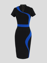 Retro Stand-up Collar Contrast Color Pencil Midi Dress - Midi Dresses - INS | Online Fashion Free Shipping Clothing, Dresses, Tops, Shoes - 06/07/2021 - 30-40 - color-black