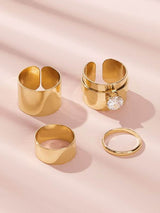 Rhinestone Decor Metallic Cuff Ring 4pcs - INS | Online Fashion Free Shipping Clothing, Dresses, Tops, Shoes