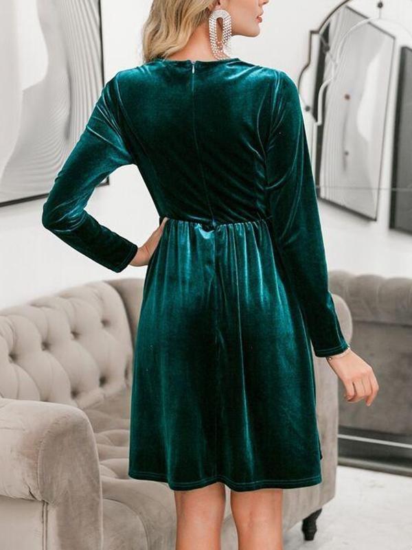 Rhinestone Detail Ruched Velvet Dress - Dresses - INS | Online Fashion Free Shipping Clothing, Dresses, Tops, Shoes - 01/27/2021 - Autumn - Color_Green