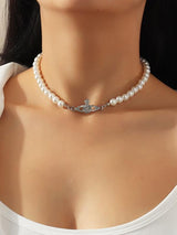 Rhinestone Planet Charm Faux Pearl Beaded Necklace - INS | Online Fashion Free Shipping Clothing, Dresses, Tops, Shoes