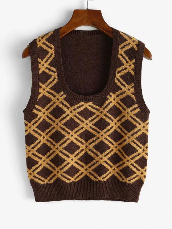 Rhombus U Neck Sweater Vest - INS | Online Fashion Free Shipping Clothing, Dresses, Tops, Shoes