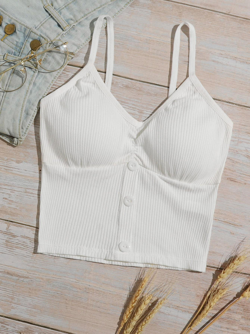 Rib Button Front Bralette - INS | Online Fashion Free Shipping Clothing, Dresses, Tops, Shoes