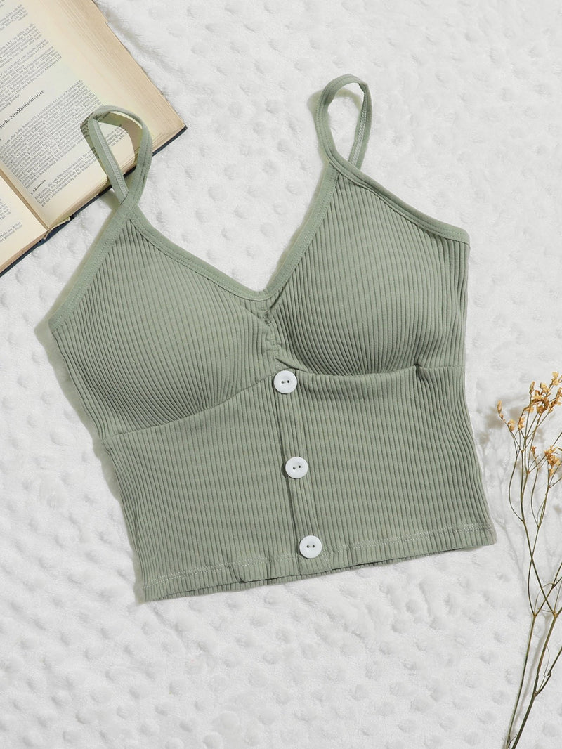 Rib Button Front Bralette - INS | Online Fashion Free Shipping Clothing, Dresses, Tops, Shoes