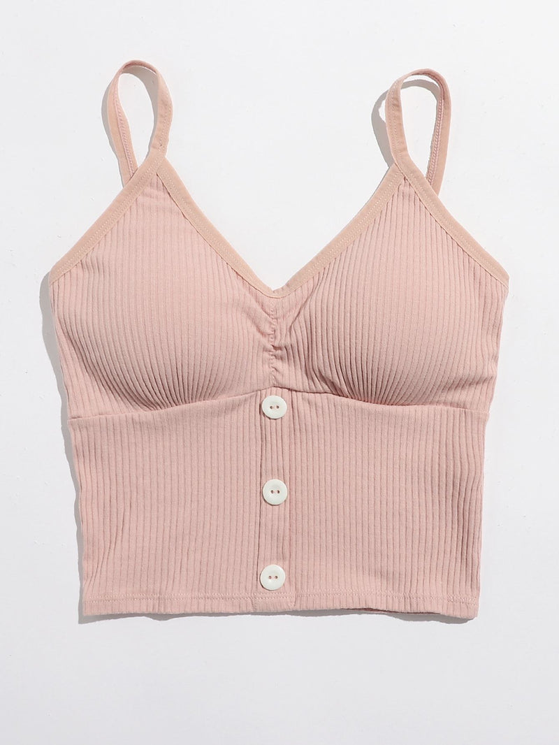 Rib Button Front Bralette - INS | Online Fashion Free Shipping Clothing, Dresses, Tops, Shoes