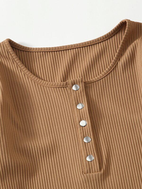 Ribbed Button Front Bodysuit - INS | Online Fashion Free Shipping Clothing, Dresses, Tops, Shoes