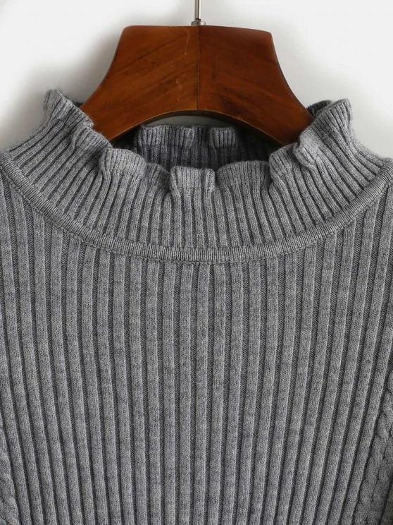 Ribbed High Neck Slim Lettuce Sweater - INS | Online Fashion Free Shipping Clothing, Dresses, Tops, Shoes