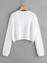 Ribbed Purl Knit Cropped Sweater - INS | Online Fashion Free Shipping Clothing, Dresses, Tops, Shoes