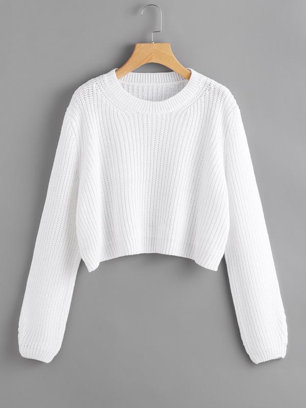 Ribbed Purl Knit Cropped Sweater - INS | Online Fashion Free Shipping Clothing, Dresses, Tops, Shoes