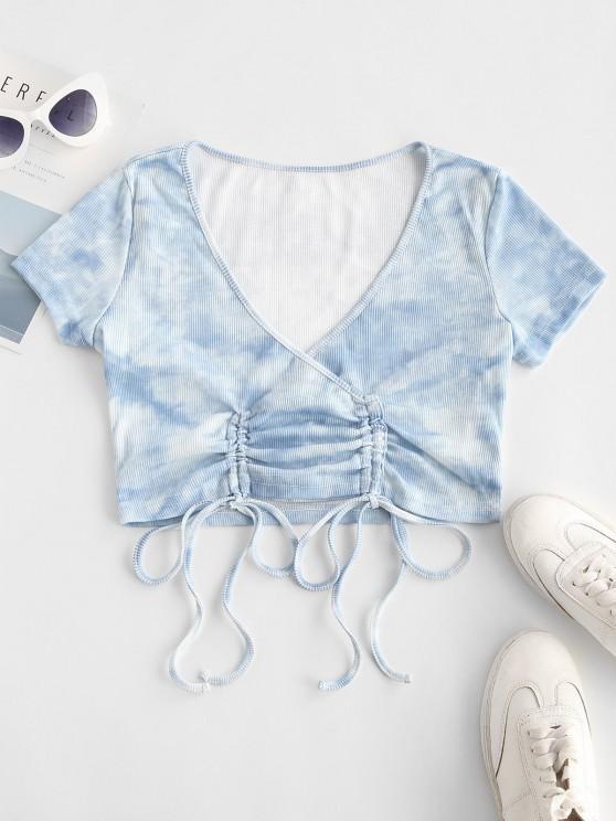 Ribbed Tie Dye Surplice Cinched Surplice Tee - INS | Online Fashion Free Shipping Clothing, Dresses, Tops, Shoes