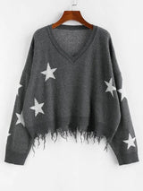 Ripped Stars Jacquard Sweater - INS | Online Fashion Free Shipping Clothing, Dresses, Tops, Shoes