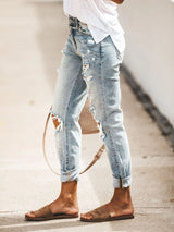 Ripped Washed Denim Trousers - Jeans - INS | Online Fashion Free Shipping Clothing, Dresses, Tops, Shoes - 20/07/2021 - 30-40 - Bottoms