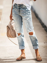 Ripped Washed Denim Trousers - Jeans - INS | Online Fashion Free Shipping Clothing, Dresses, Tops, Shoes - 20/07/2021 - 30-40 - Bottoms