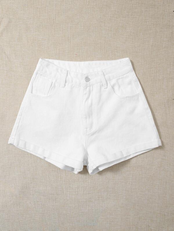 Rolled High-Rise Denim Shorts - INS | Online Fashion Free Shipping Clothing, Dresses, Tops, Shoes