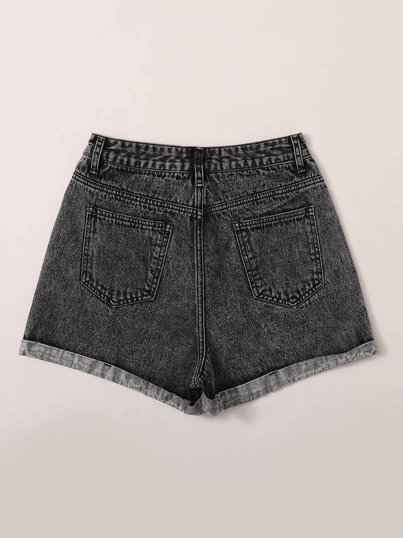 Rolled High-Rise Denim Shorts - INS | Online Fashion Free Shipping Clothing, Dresses, Tops, Shoes