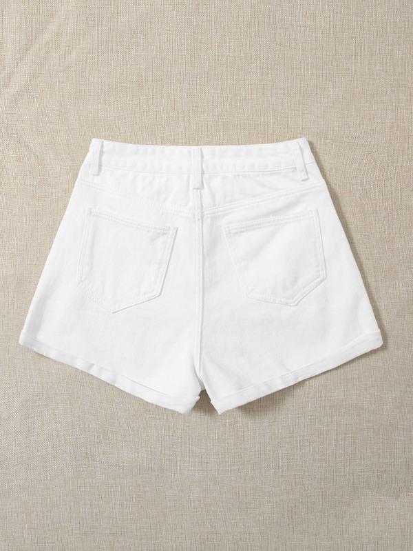 Rolled High-Rise Denim Shorts - INS | Online Fashion Free Shipping Clothing, Dresses, Tops, Shoes