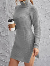 Rolled Neck Raglan Sleeve Split Side Sweater Dress - Dresses - INS | Online Fashion Free Shipping Clothing, Dresses, Tops, Shoes - 01/28/2021 - Black - Burgundy