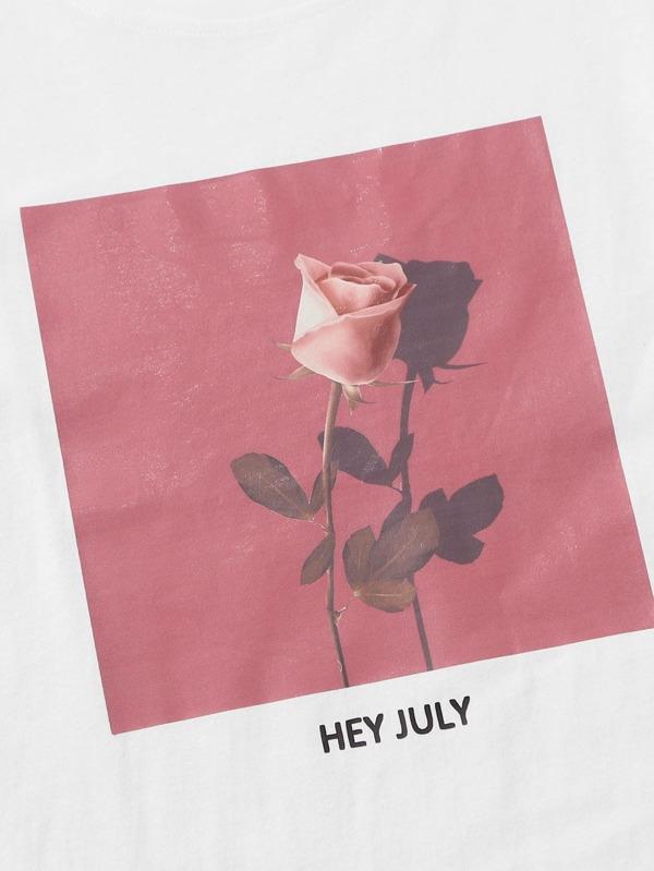 Rose & Letter Graphic Tee - INS | Online Fashion Free Shipping Clothing, Dresses, Tops, Shoes