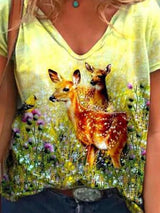 Round Neck Animal Print Short-sleeved T-shirt - T-Shirts - INS | Online Fashion Free Shipping Clothing, Dresses, Tops, Shoes - 05/19/2021 - Category_T-Shirts - Color_Blue