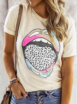 Round Neck Cartoon Mouth Print Short Sleeve T Shirt - T-Shirts - INS | Online Fashion Free Shipping Clothing, Dresses, Tops, Shoes - 14/05/2021 - 140521 - Category_T-shirts