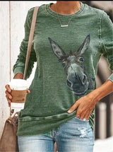 Round Neck Donkey Head Print Casual Long Sleeve T-Shirt - T-Shirts - INS | Online Fashion Free Shipping Clothing, Dresses, Tops, Shoes - 15/07/2021 - 20-30 - Category_T-Shirts