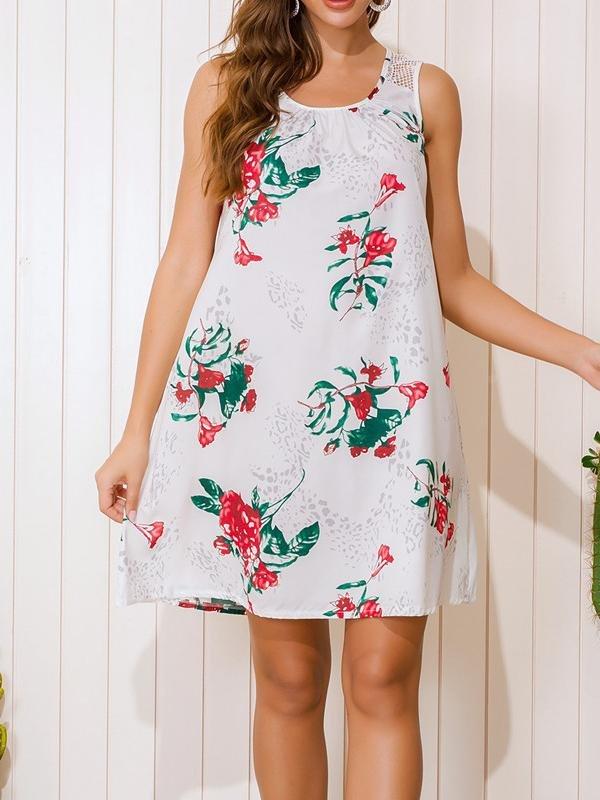 Round-neck Floral Print Lace Sleeveless Dress - Mini Dresses - INS | Online Fashion Free Shipping Clothing, Dresses, Tops, Shoes - 09/06/2021 - Color_Blue - Color_Purple