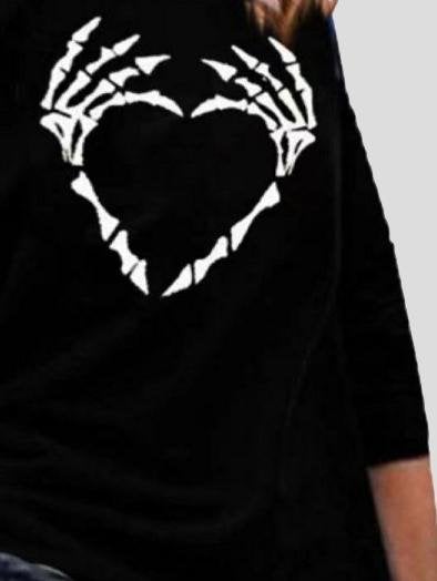 Round Neck Heart-Shaped Printing Long Sleeve Casual T-Shirt - T-Shirts - INS | Online Fashion Free Shipping Clothing, Dresses, Tops, Shoes - 20-30 - 30/06/2021 - Category_T-Shirts