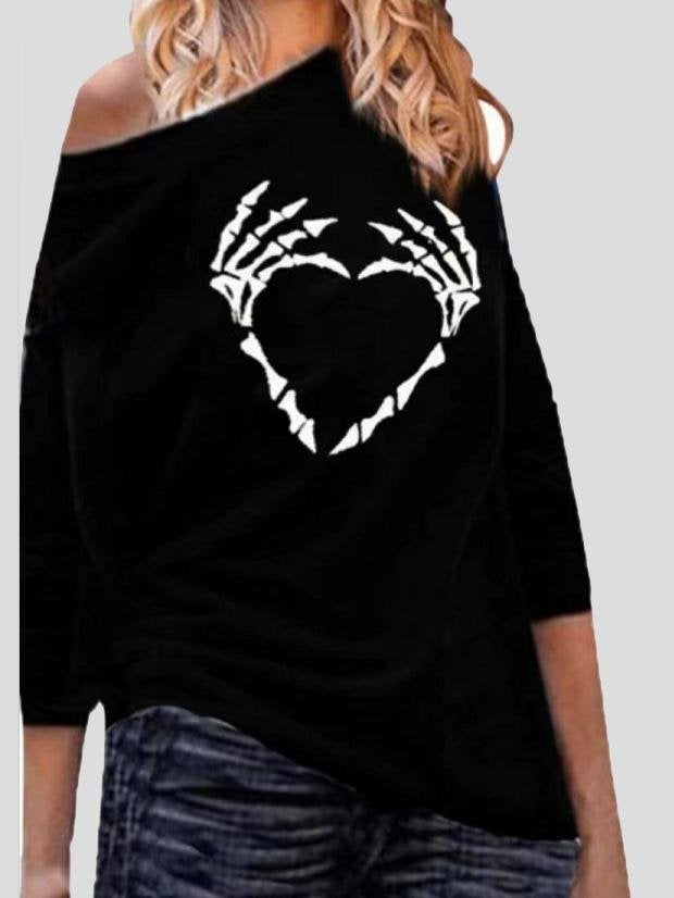 Round Neck Heart-Shaped Printing Long Sleeve Casual T-Shirt - T-Shirts - INS | Online Fashion Free Shipping Clothing, Dresses, Tops, Shoes - 20-30 - 30/06/2021 - Category_T-Shirts