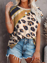 Round Neck Leopard Print Short-sleeved T-shirt - T-shirts - INS | Online Fashion Free Shipping Clothing, Dresses, Tops, Shoes - 03/07/2021 - 10-20 - color-black