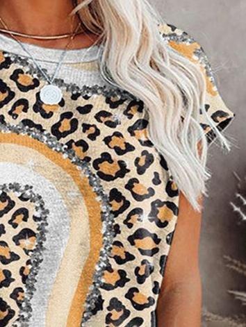 Round Neck Leopard Print Short-sleeved T-shirt - T-shirts - INS | Online Fashion Free Shipping Clothing, Dresses, Tops, Shoes - 03/07/2021 - 10-20 - color-black