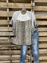 ROUND NECK LEOPARD PRINT STITCHING SHORT-SLEEVED MID-LENGTH T-SHIRT - INS | Online Fashion Free Shipping Clothing, Dresses, Tops, Shoes
