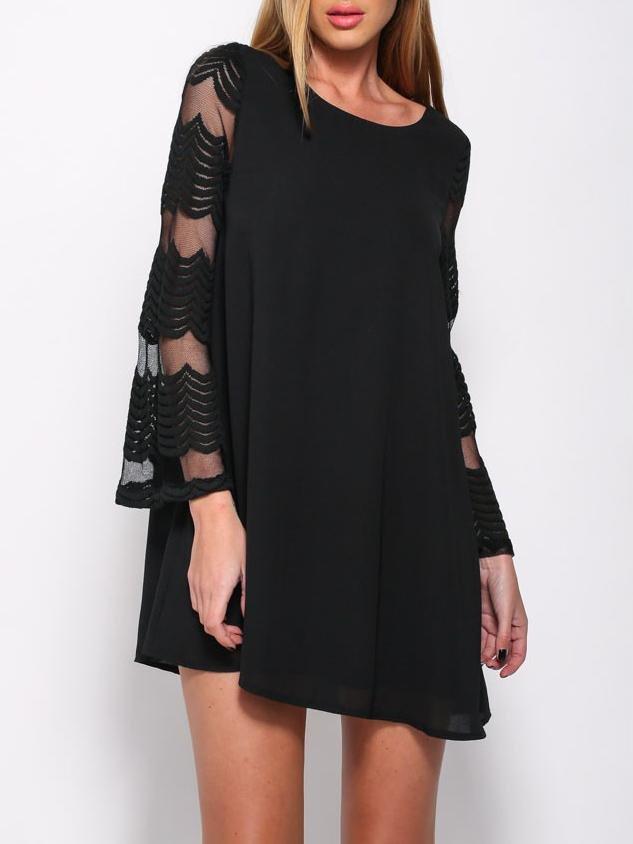 Round Neck Mesh Long Sleeve Dress - Mini Dresses - INS | Online Fashion Free Shipping Clothing, Dresses, Tops, Shoes - 05/07/2021 - 10-20 - color-black