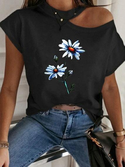 Round Neck Off-shoulder Casual T-shirt - T-shirts - INS | Online Fashion Free Shipping Clothing, Dresses, Tops, Shoes - 10-20 - 28/06/2021 - color-black