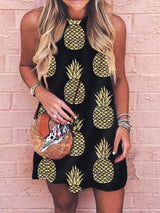 Round Neck Pineapple Print Suspender Dress - Mini Dresses - INS | Online Fashion Free Shipping Clothing, Dresses, Tops, Shoes - 11/06/2021 - Color_Black - DRE2106110383