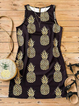 Round Neck Pineapple Print Suspender Dress - Mini Dresses - INS | Online Fashion Free Shipping Clothing, Dresses, Tops, Shoes - 11/06/2021 - Color_Black - DRE2106110383
