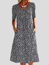 Round Neck Short Sleeve Floral Print Dress - Midi Dresses - INS | Online Fashion Free Shipping Clothing, Dresses, Tops, Shoes - 20-30 - 27/07/2021 - Category_Midi Dresses